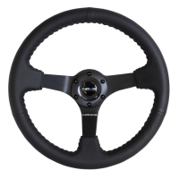 NRG Odi Signature RACE STYLE – 350mm sport steering wheel (3′ deep) black Leather w/ Black baseball stitching – Matte Black spoke